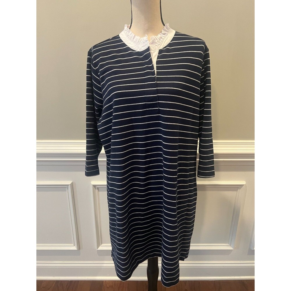 Isaac Mizrahi Live Petite Pique Dress w/Ruffle Navy/White Sz XLP